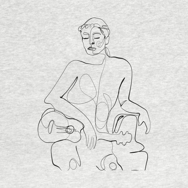 Woman Musician with Guitar - One Line Drawing by nycsketchartist